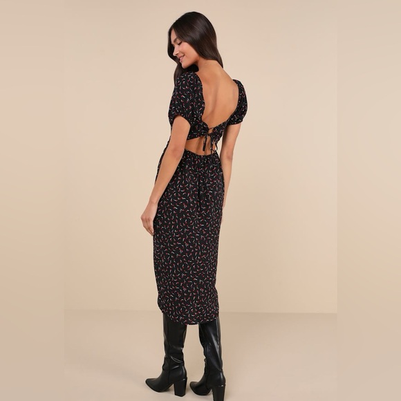 NWT Lulus Puff Sleeve Midi Dress - Picture 2 of 6